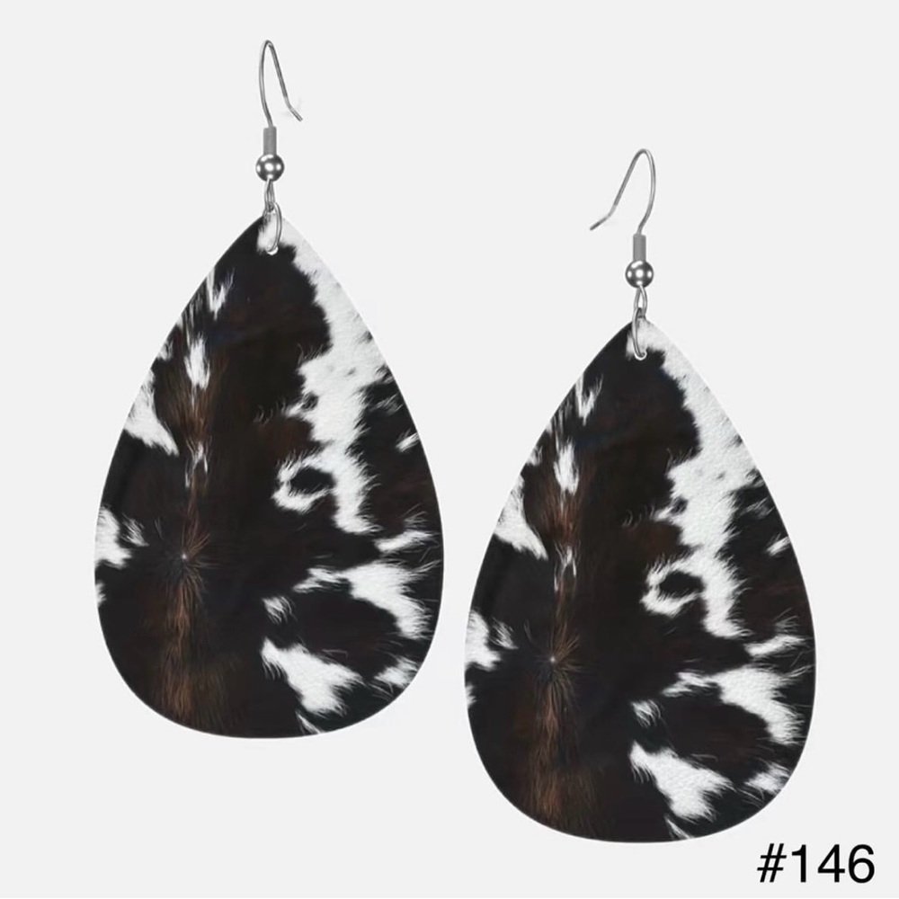 #146 | Double-Sided Cow Print Vegan Leather Teardrop Dangle Earrings